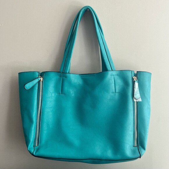 •SOLD•| Green Studded Embellishing Large Tote Fringe Contrast Lining - VG - Picture 4 of 9